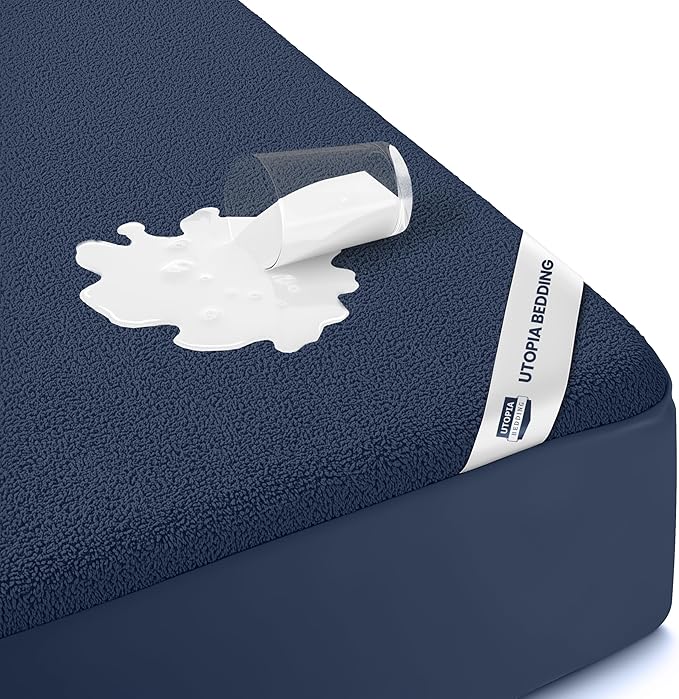 Utopia Bedding Waterproof Mattress Protector Twin Size, Premium Terry Mattress Cover 200 GSM, Breathable, Fitted Style with Stretchable Pockets (Navy)