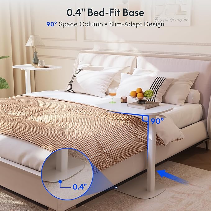 FLEXISPOT Adjustable C Table Mobile Snack Side End Table Sofa Couch Bedside Table Laptop Cart TV Tray Night Stand Small Space Side Table(23.6" W x 13.8" D,White)