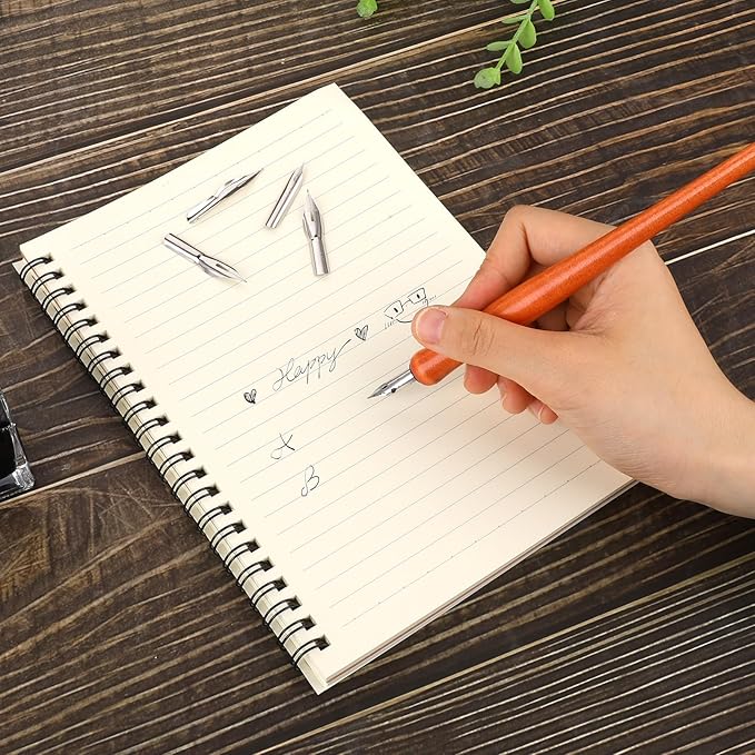 14 Pcs Dip Pen Set Nib Pen Holder Comic Pen Nib Set G Pen Ink Nib Calligraphy Pen Nibs Wooden Drawing Pen Holder with Stainless Steel Pen Nibs Dip Pens for Writing, Painting, Signing