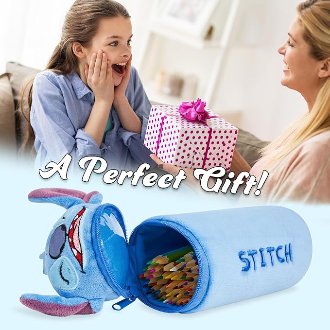 Disney Stitch Colored Pencils and Pencil Case 48 Pcs Color Pencil Set Art Supplies (Blue Stitch)