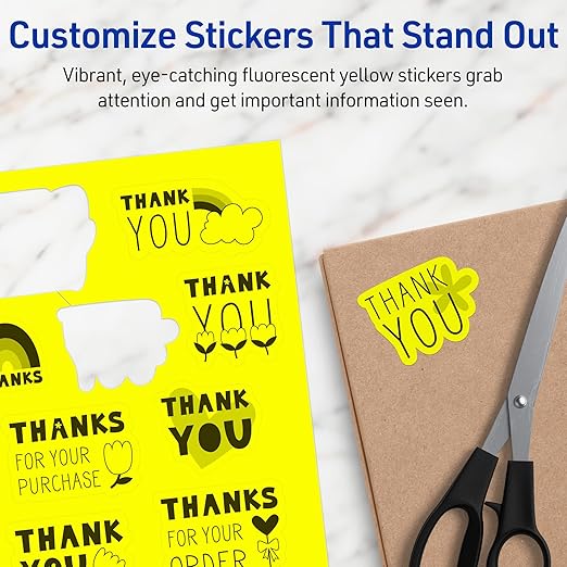 Avery Printable Sticker Paper, 8-1/2" x 11", Full-Sheet Labels, Neon Yellow Labels, Laser/Inkjet Printable, 40 Total, Great for Packaging and Stickers