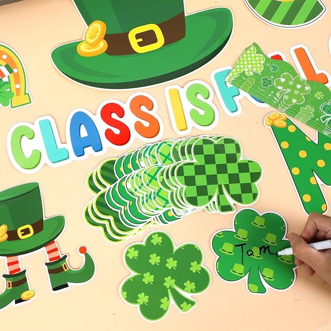 gisgfim St.Patrick Day Bulletin Board Decoration Set Lucky Shamrock Borders Cutouts for Party School Classroom Door Welcome Bulletin Board Craft Home Wall(St. Patrick's Day)