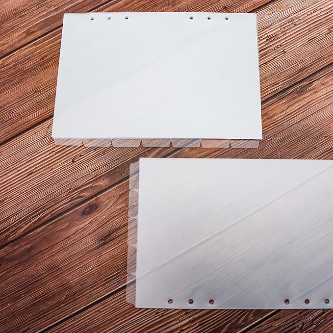 2 Set A5 Binder Dividers Frosted Plastic Index Divider Blank Side 7 Tabs Top 5 Tabs Planner Insets 12 Sheets Refillable Page Protectors for 6 Ring Binder Notebook