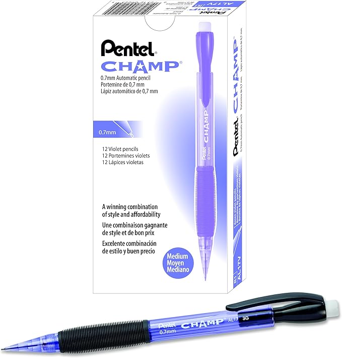 Pentel CHAMP Mechanical Pencil, (0.7mm), Violet Barrel, Box of 12 (AL17V)