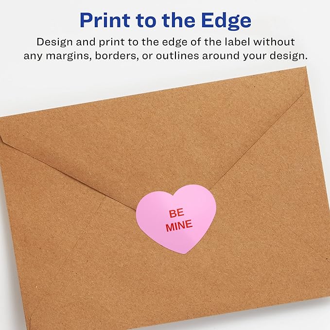 Avery Glossy White Heart Labels, Sure Feed Technology, 2-9/32" x 1-27/32", 300 Glossy White Labels, Print-to-The-Edge, Permanent Adhesive, Laser/Inkjet Printable
