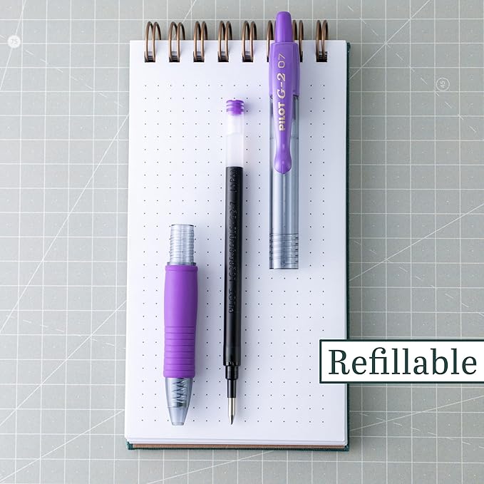 Pilot G2 Premium Gel Roller Pens, Fine Point 0.7 mm, Purple Ink Pens Fine Point, Pack of 12 - Ideal for School, Journaling, and Office Writing