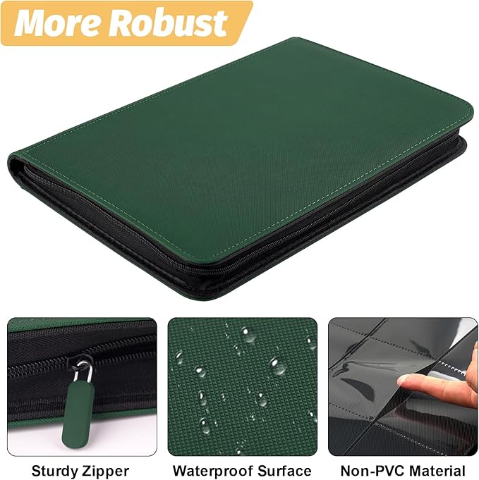 Trading Card Binder 9 Pocket, GERMUN PU Cover Card Binder for 360 Cards, Premium Trading Card Holder Folders, Double Sided Pocket Card Album for MTG, TCG (DARKGREEN)
