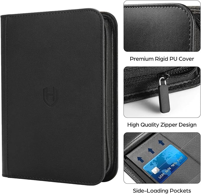 Card Binder 16 Pocket with Zipper, 1024 Pockets Trading Card Holder Book, Premium PU Cover Zip Folder Binder, Side Loading Carrying Case Binder Album for TCG, MTG, Sports Cards, Game Cards