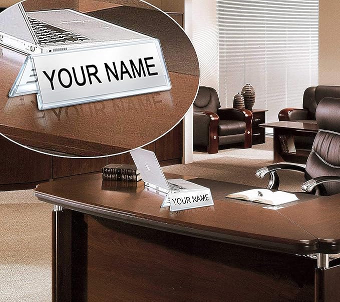 Acrylic Desk Name Plate Holder Desk Sign Frame for Table Display Blank Nameplate for Office Business Conference Meetingroom Student School Classroom (12 Inch x 2 Inch-10 Pack)