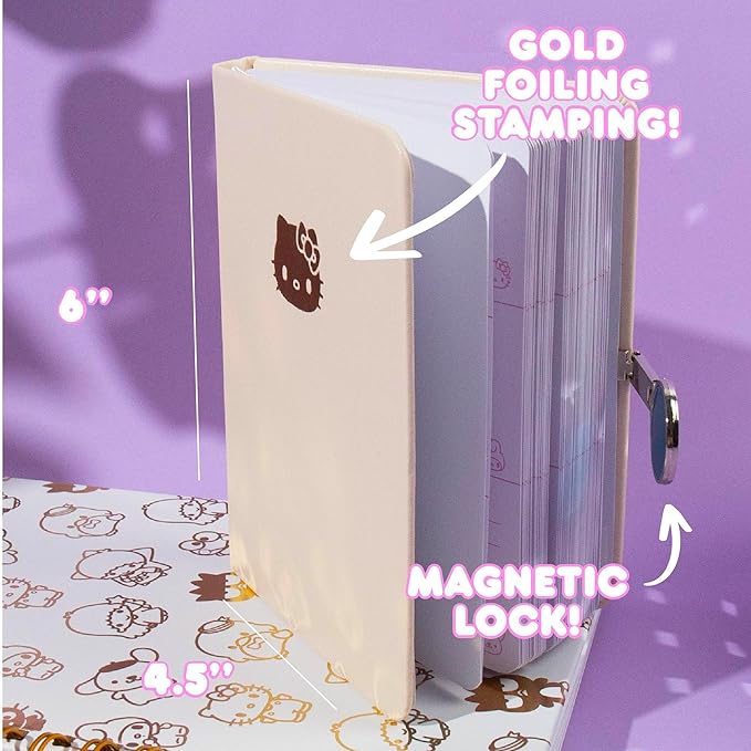 Hello Kitty Magnetic Journal, 100 Sheet Notebook with Magnetic Closure, School Supplies, Kawaii Stationary, Desk Accessories