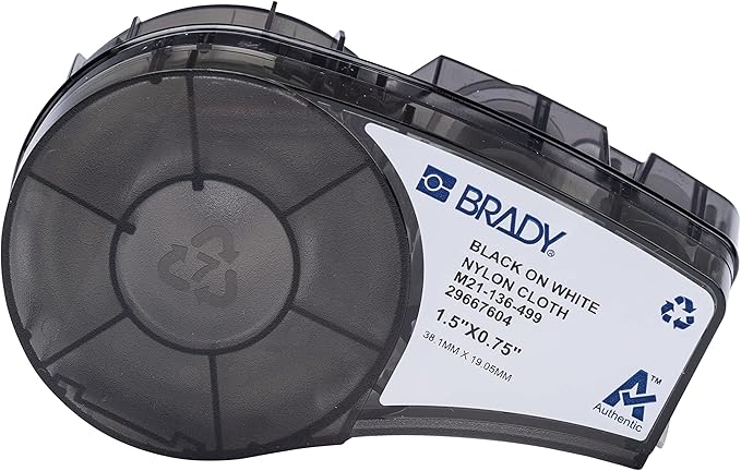 Brady Authentic (M21-136-499) Pre-Sized High-Adhesion Nylon Labels for Equipment, General ID, Lab, Wire/Cable, Black on White Material - Designed for M210, M210-LAB, and M211 Printers, 0.75"H x 1.5"W
