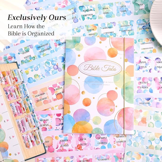 Bible Tabs for Women, 66 Large Print Laminated Bibles Chapters Index Tabs and 39 Blank Dividers Sticky Labels, Cute Beauty Bubble Bible Study Supplies, Journaling Accessories, Christian Gifts for Men