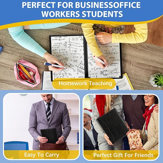 6 Sides Dry Erase Whiteboards Notebook Portable 12"x9"(a4) Small Reusable Whiteboard Notebook Foldable Anti-ghosting Surface, Travel White Board for Office Study Meeting Planning