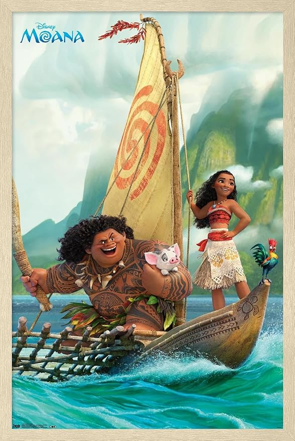 Disney Moana - Group Wall Poster, 22.4L" x 14.7W", Blonde Framed Version
