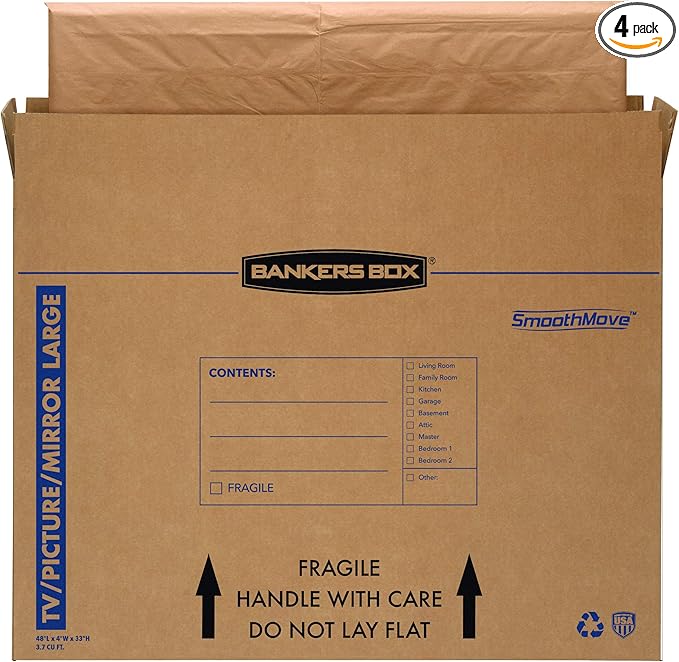 Bankers Box Large - up to 55" TV/Picture/Mirror - Moving Box 4 Pack, 48-in x 4-in x 33-in (7711301)