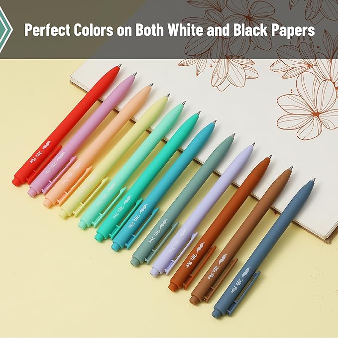 Mr. Pen- Retractable Gel Pens for Journaling, 12 Pack, Deep Morandi Color Inks, Fast Dry, Colorful & Soft grip Barrels, Smooth Writing, 0.7mm Fine Point Aesthetic Pens