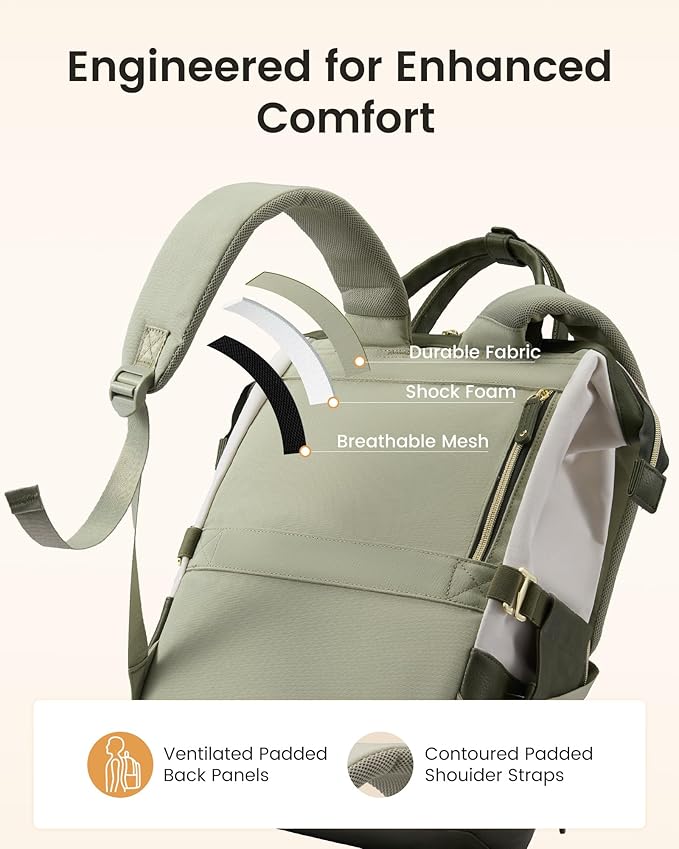 LOVEVOOK Laptop Backpack for Women with Giant Tumbler Holder,17 inch Professional Nurse Teacher Backpack Computer Laptop Bag,Cute Travel Backpack Purse Work College Bag, Beige-Bean green-Army green