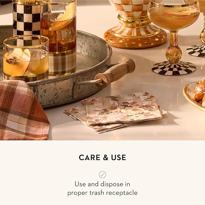 MACKENZIE-CHILDS Pack of 20 Dinner Paper Napkins, Decorative Napkins for Parties, Wild Rose