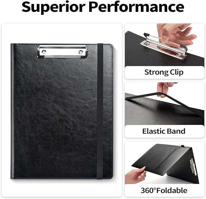 Sooez Padfolio Clipboard, Portfolio Organizer with Notepad, Premium PU Leather Clipboard Folder for Legal Pad, Versatile Clipfolio with Storage, Letter Size Document Holder for School Office, Sky Blue