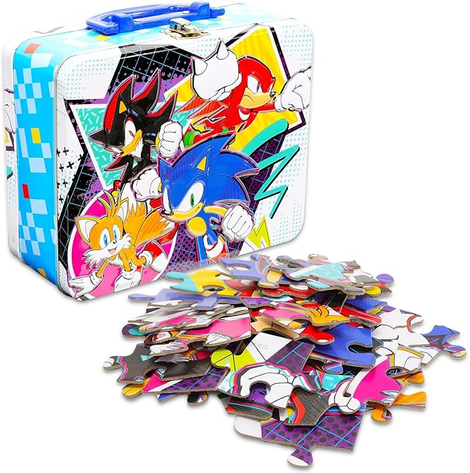 Sonic the Hedgehog Backpack with Lunch Box Set - Bundle with 16” School Bag, Lunch Tin with Puzzle, Water Bottle, Stickers, and More | Sonic Backpack and Lunchbox