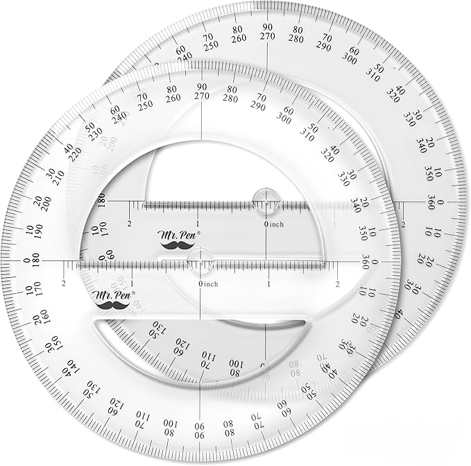 Mr. Pen- Protractor, Pack of 2, Protactor 360 Degree, Protractor Set, Protractor Ruler, Drafting Tools, Circle Protractor, Protractors Classroom Set, Large Protractor, Math Geometry Set