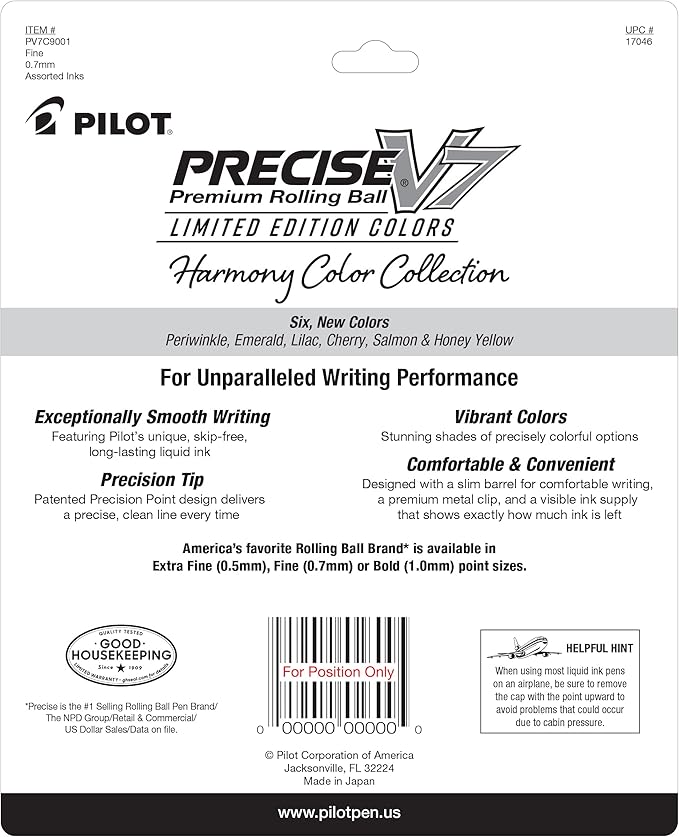 PILOT Precise V7 Capped Liquid Ink Rollerball Pens,Fine Point Ink Pens 0.7 mm,Colored-Pens,Limited Edition Assorted Colors,- Ideal for School,Journaling,& Office Writing,9 Count (Pack of 2)