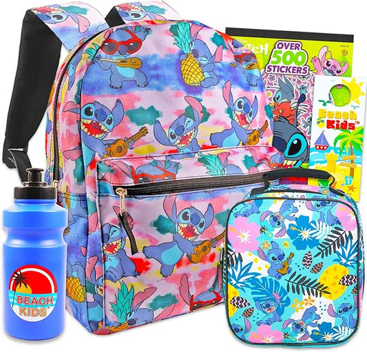 Disney Stitch Backpack and Lunch Box for Girls Set - Lilo and Stitch Backpack, Stitch Lunch Bag, Bottle, More | Stitch School Backpack for Kids Bundle