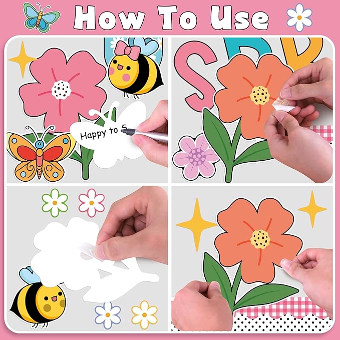 61 Pcs Spring Bulletin Board Decorations - Spring is Coming Cutouts Flower Butterfly Bird Bee Bulletin Board Border for School Classroom Home Décor