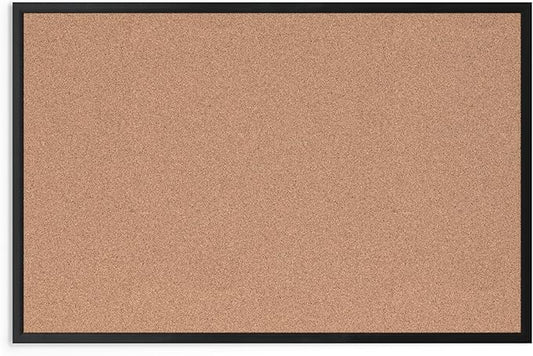 U Brands Cork Bulletin Board, 36" x 24", Black Aluminum Frame, Industrial Grade Pinning Surface