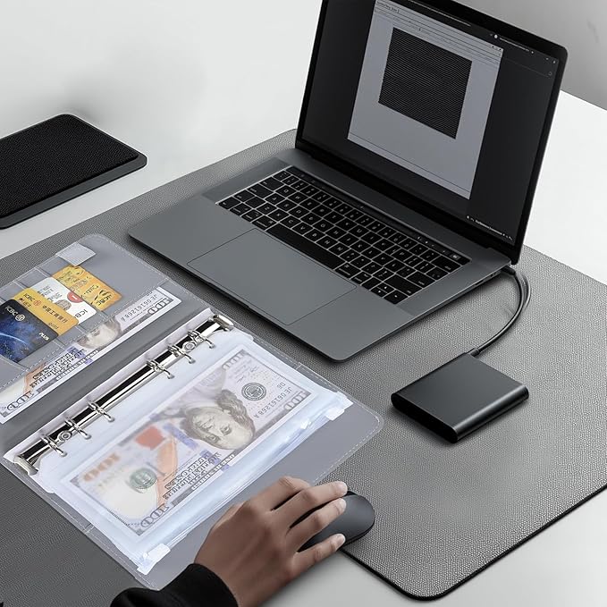 NICOOTHBudget Binder Cash Envelopes A6 Money Saving Binder with Zipper envelopes (Grey)