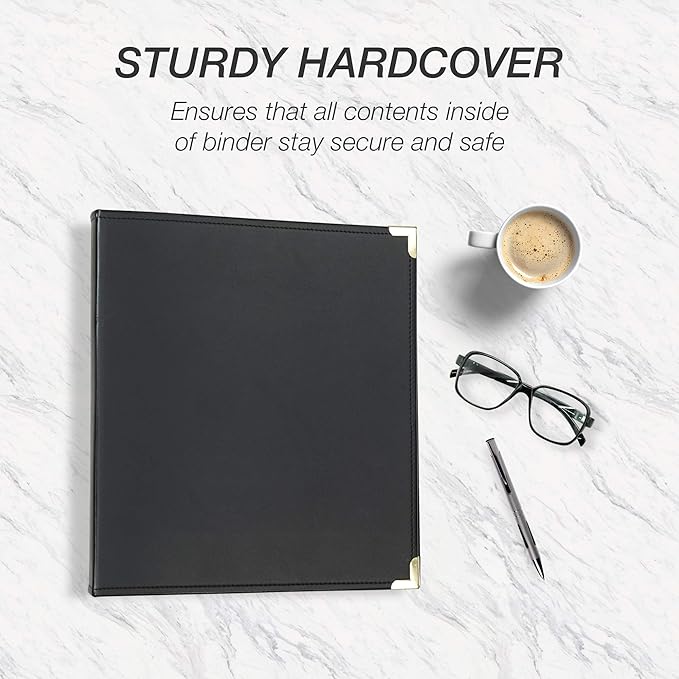 Samsill Classic Collection Leather 3 Ring Binder, Executive Presentation Portfolio, 2 Inch (Holds 425 Sheets), Brass Round Ring, Black