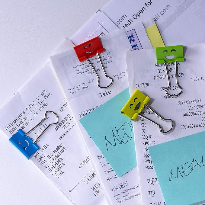 Officemate Happy Smiling Face Binder Clips, Small Size, 42 in Pack, Comes in Assorted Colors (31090)