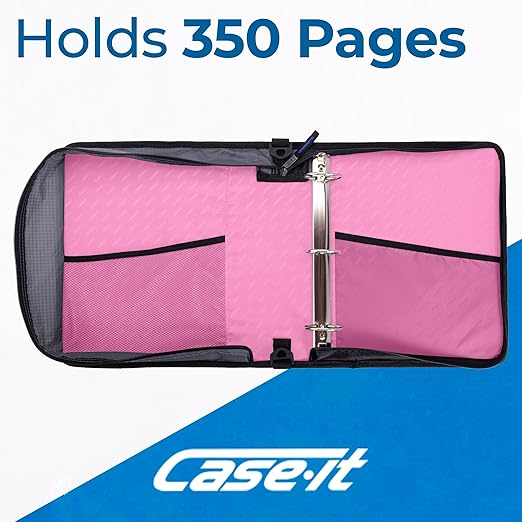 Case-it Universal Zipper Binder | 2-Inch O-Rings, 13-Inch Laptop/Tablet Padded Pocket, 400 Sheet Capacity, Multiple Storage Pockets & Shoulder Strap | School & Office Organizer | LT-007 Light Pink