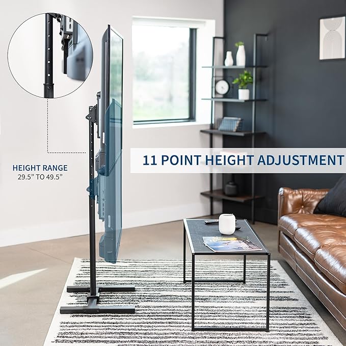 VIVO Height Adjustable TV Floor Stand for 13 to 65 inch Screens up to 44 lbs, LCD LED OLED 4K Smart Flat and Curved Monitor Panels, 50 inch Tall, Max VESA 400x400, Black, STAND-TV08