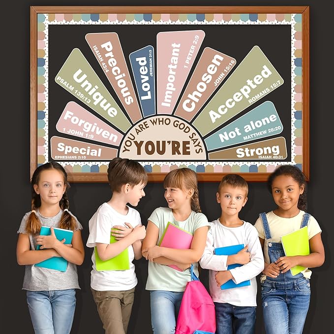 Christian Bulletin Board Decorations Inspirational Bulletin Board Set Motivational Paper Cutouts Boho God Says You are Religious for Classroom Sunday School VBS Home Church Supplies