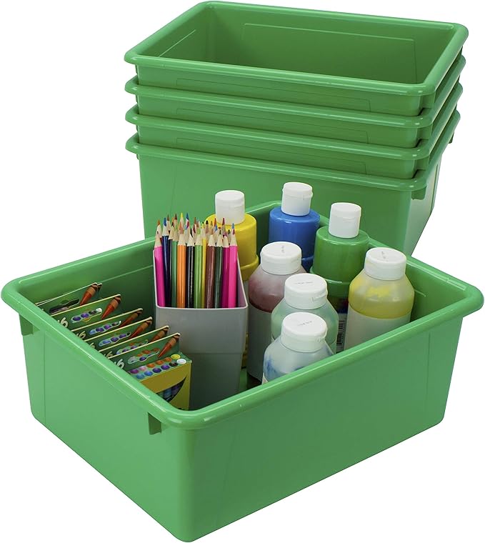 Storex Letter Size Deep Storage Tray – Organizer Bin for Classroom, Office and Home, Green, 5-Pack (62527U05C) , 10 x 13 x 5 Inches