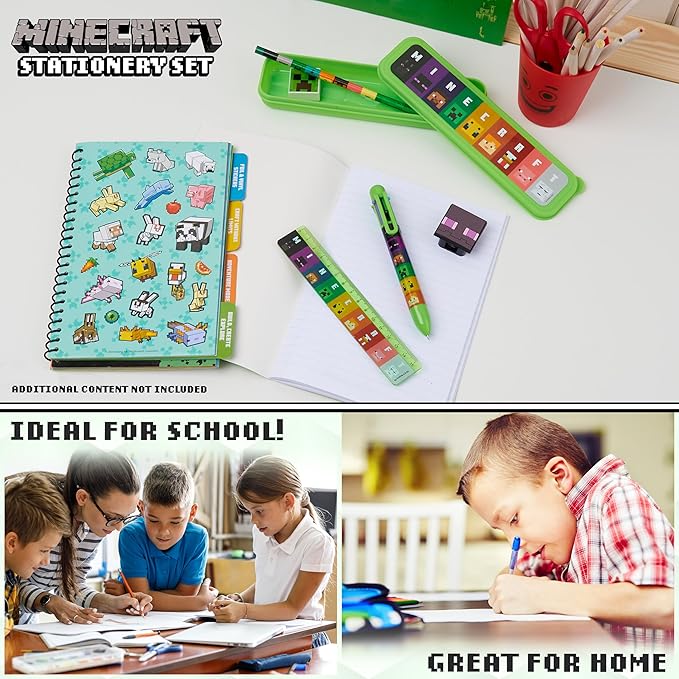 Minecraft Filled Pencil Case and Stationery Set for Kids, School Supplies - Gifts for Boys (Green/Multi)