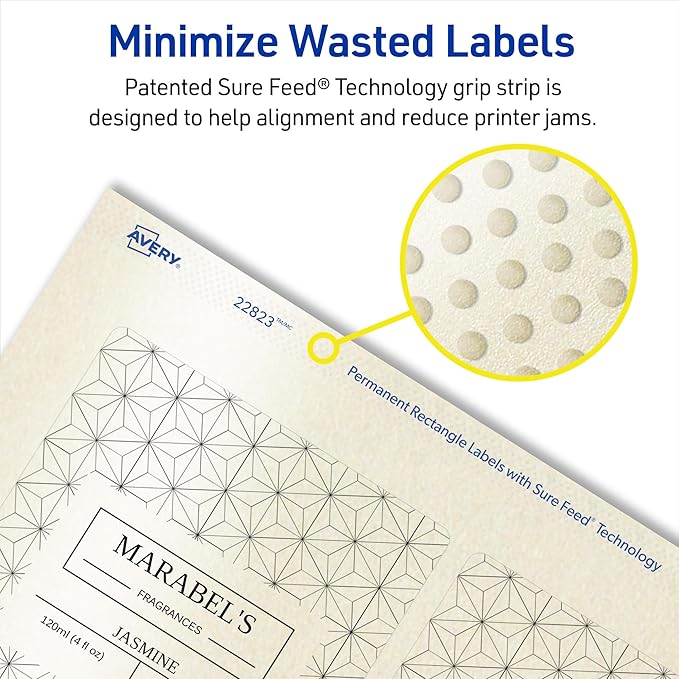 Avery Printable Rectangle Labels, 3" x 3.75", Pearlized Ivory, Laser & Inkjet Compatible, 48 Customizable Label Stickers, Great for Product Branding, Favors, Thank You Stickers, and More (22823)