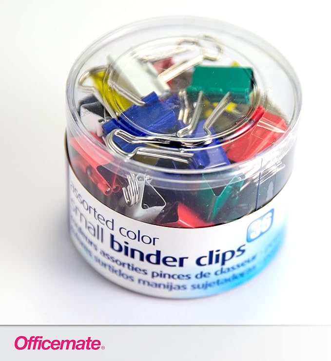 Officemate Small Binder Clips, Assorted Colors, 36 Clips per Tub (31028)
