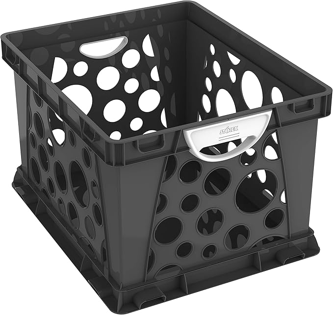 Storex Large Storage and Filing Crate with Comfort Handles, 17.25 x 14.25 x 10.5 Inches, Black/White, Case of 3 (STX61788U03C)