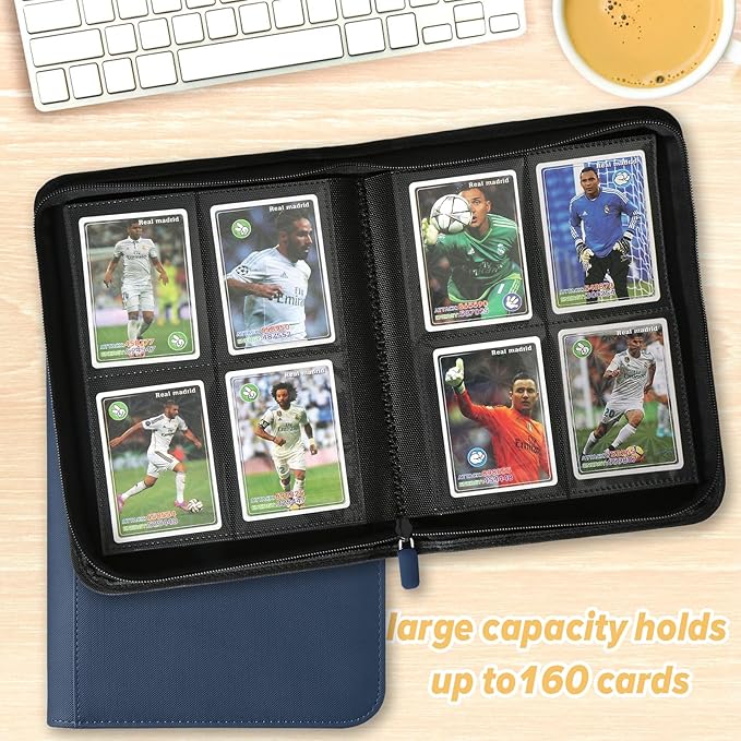 Trading Card Binder 4 Pocket, GERMUN PU Cover Card Binder for 160 Cards, Premium Trading Card Holder Folders, Double Sided Pocket Card Album for MTG, TCG (Blue)