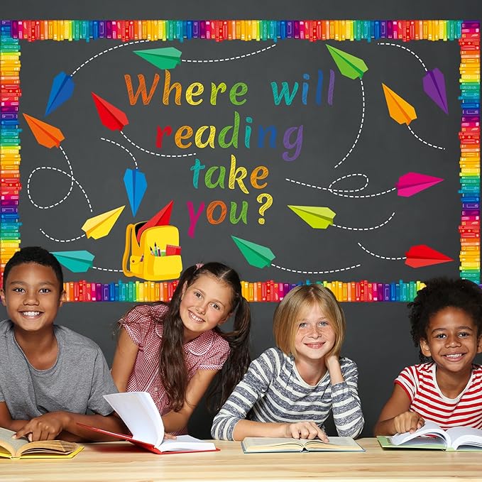 Janlaugh 133 Pcs Classroom Reading Bulletin Board Set Colorful Planes for Bulletin Board Decorations Paper Cutouts for Teacher Classroom Library Back to School Decor Supplies
