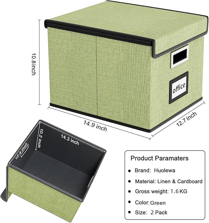 Huolewa File Organizer Boxes with Lids, Linen Hanging Filing & Storage Box with Plastic Slide for Office/Decor/Home, Universal Hanging Filing Organization Box for Letter/Legal Folder