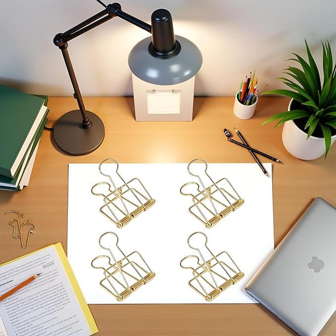 4Pcs Golden Hollow Out Long Tail Wire Binder Clips Paper Binder Clip Large 51mm Binder and Paper Clips Small in Size and Light in Weight, Clamps and Rings, Clamps and Rings