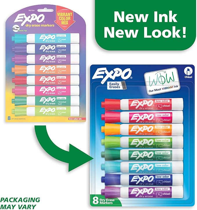EXPO Low Odor Dry Erase Markers Chisel Tip Assorted Colors 8 Count