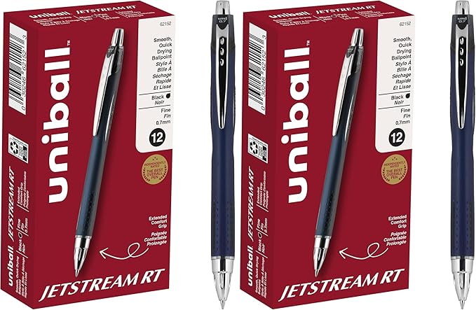 Uni-Ball Jetstream RT,0.7mm - Black Ballpoint Pens - Wirecutter Best Pen,School Pens,Ink-Pens | Ballpoint Pen,Colored-Pens,Fine Point,School Supplies,(Pack of 24)