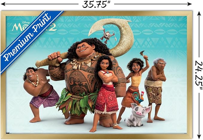 Disney Moana 2 - Group Wall Poster, 34L" x 22.4W", Gold Framed Version