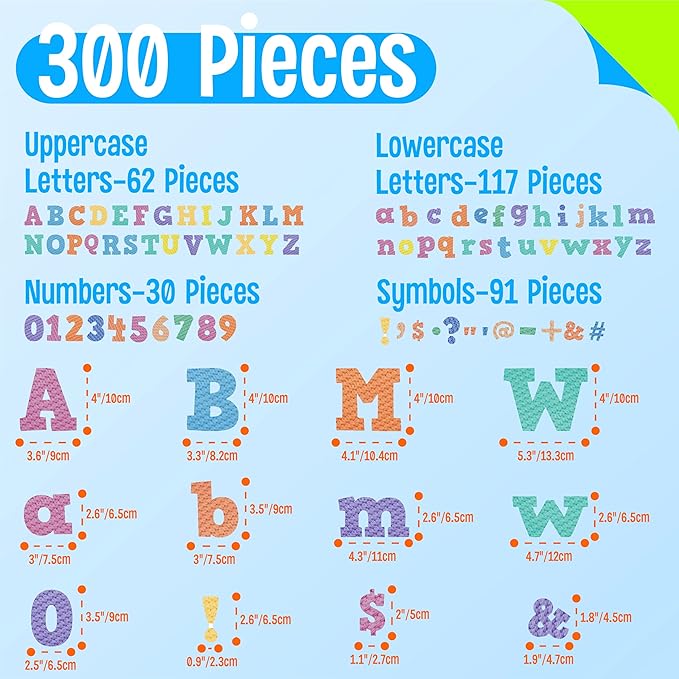 300 PCS Alphabet Combo Set, 4” Block Letters Uppercase/Lowercase Letters, Numbers & Punctuation, Accents Cutouts for Classroom Home School Room Chalkboard Bulletin Board