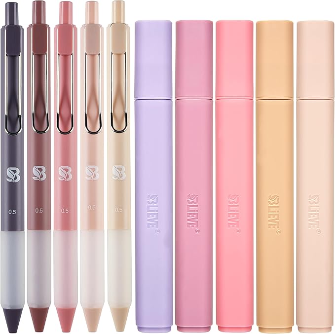 BLIEVE - Aesthetic Highlighters and Gel Pens With Soft Ink and Chisel Tip, Bible Highlighters and Pens No Bleed, Dry Fast Easy to Hold, for Bible Journaling Planner School Supplies (MORANDI)