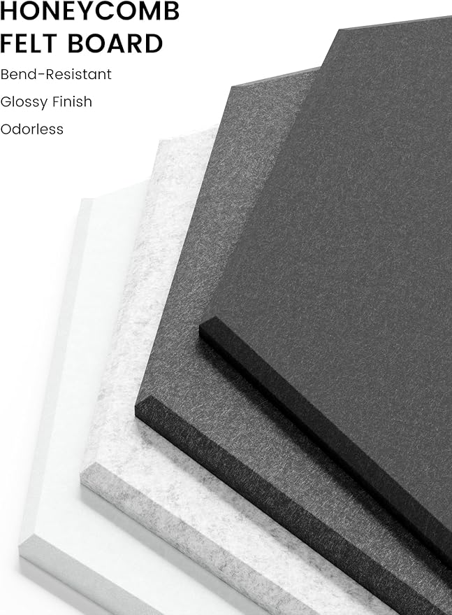 Fluxynara Hexagon Cork Board Alternative for Walls Decor-8-Pack Felt Bulletin Board Tiles,with 30 Pushpins,50 Adhesive Tabs for Office,Classrooms & Home Pin Board Felt Board-Concrete Echo